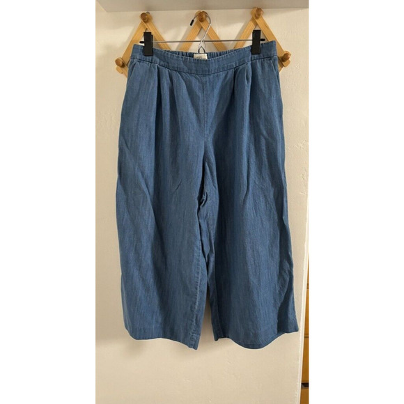 J. Crew Pants Women's 12 Petite Wide Leg Crop Chambray Blue Relax Fit High Rise - Picture 2 of 9